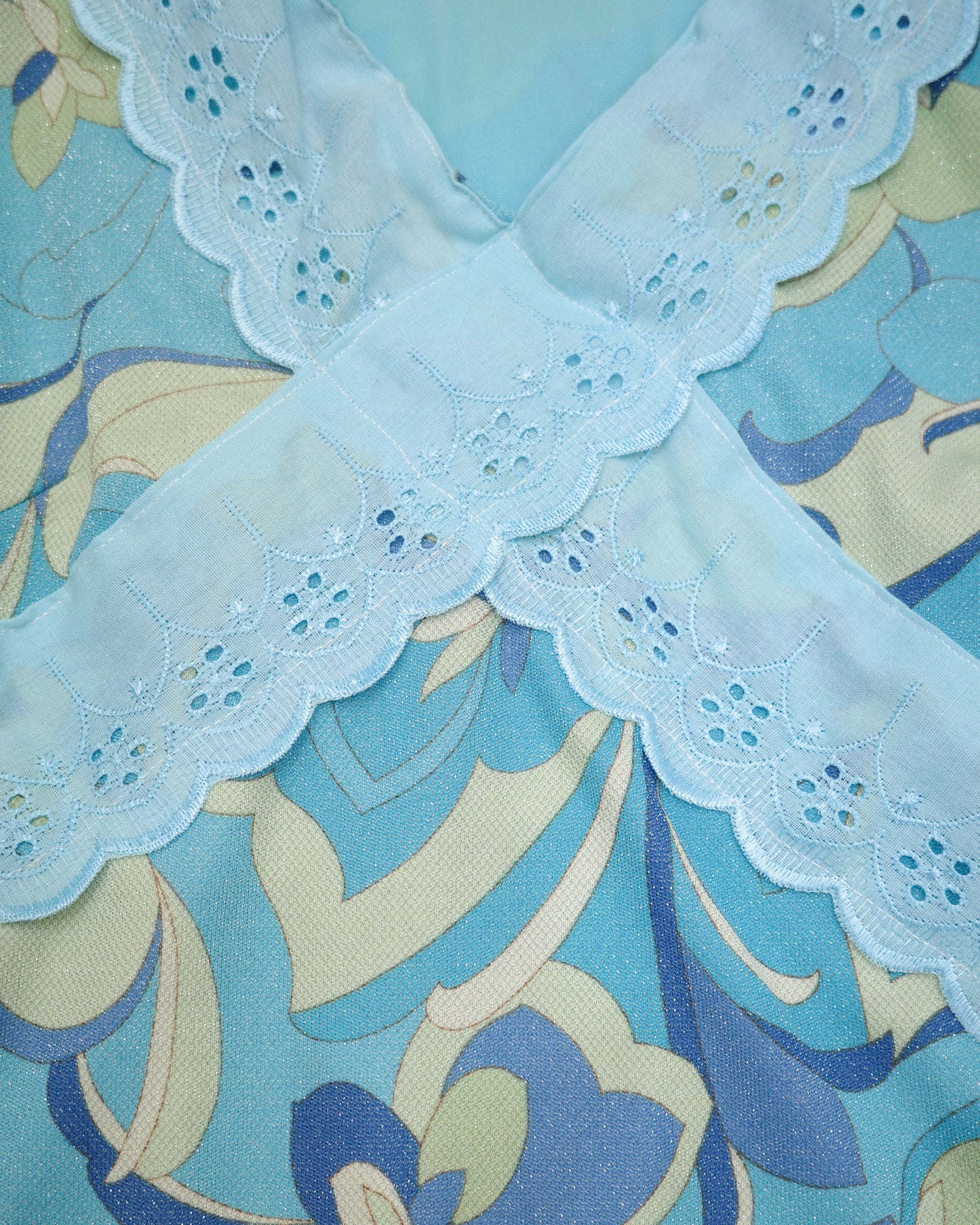 Blue Floral Eyelet Lace Tank