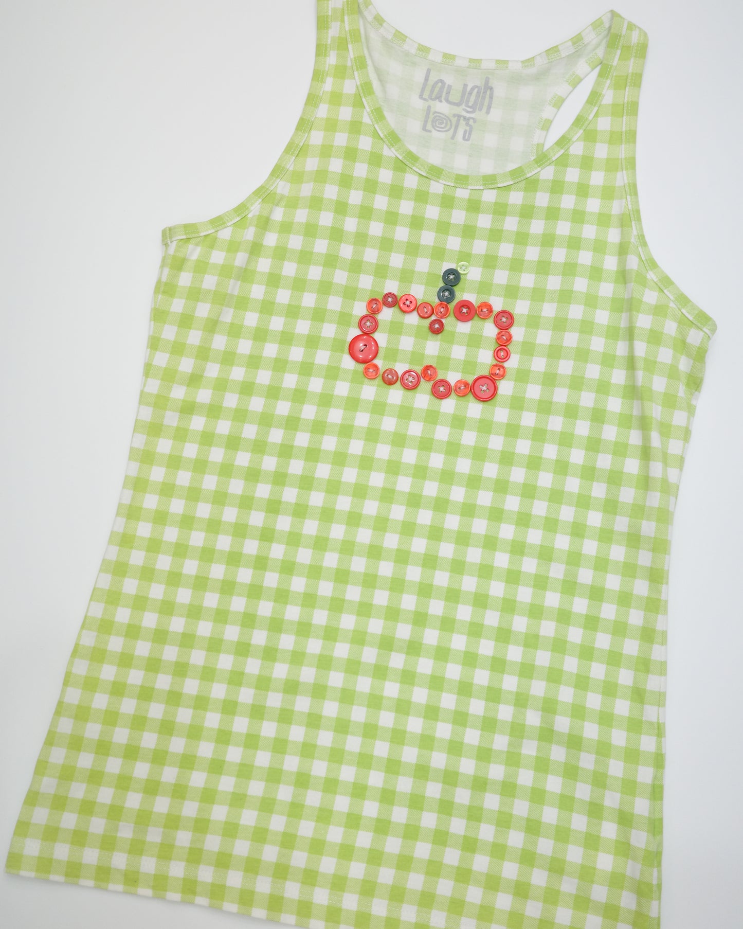 Green Gingham Apple Button Tank