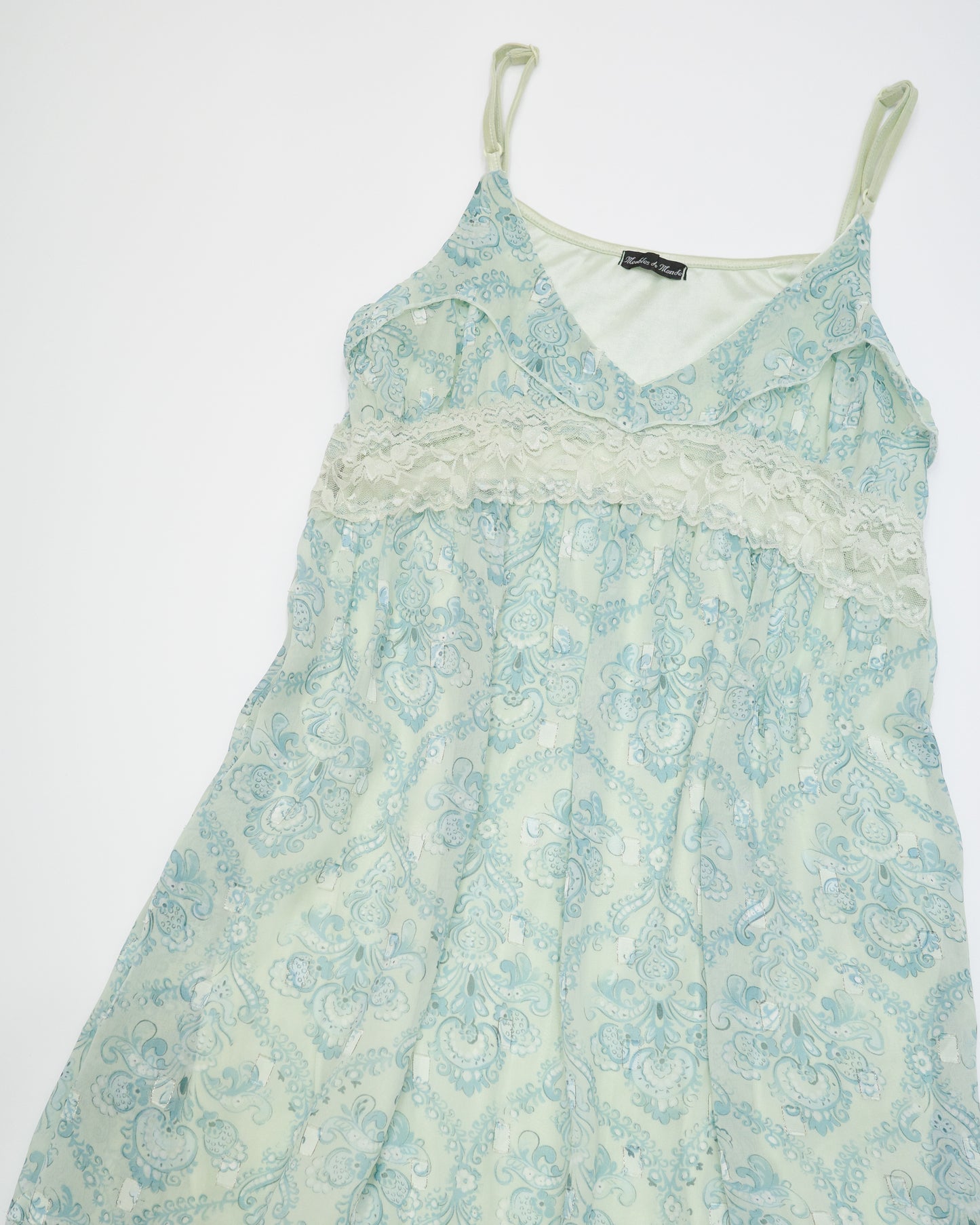 Minty Floral Lace Trim Cami Dress