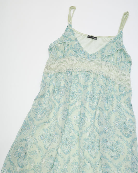 Minty Floral Lace Trim Cami Dress