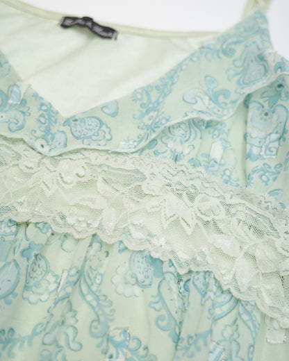 Minty Floral Lace Trim Cami Dress