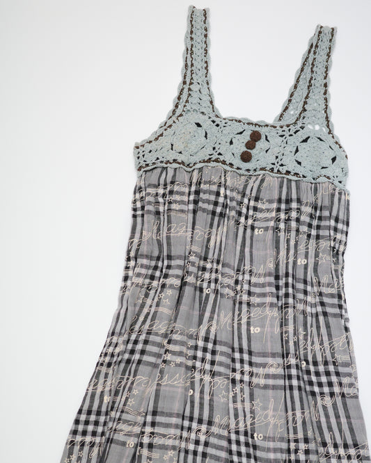 Crochet-Trim Plaid Cami Dress