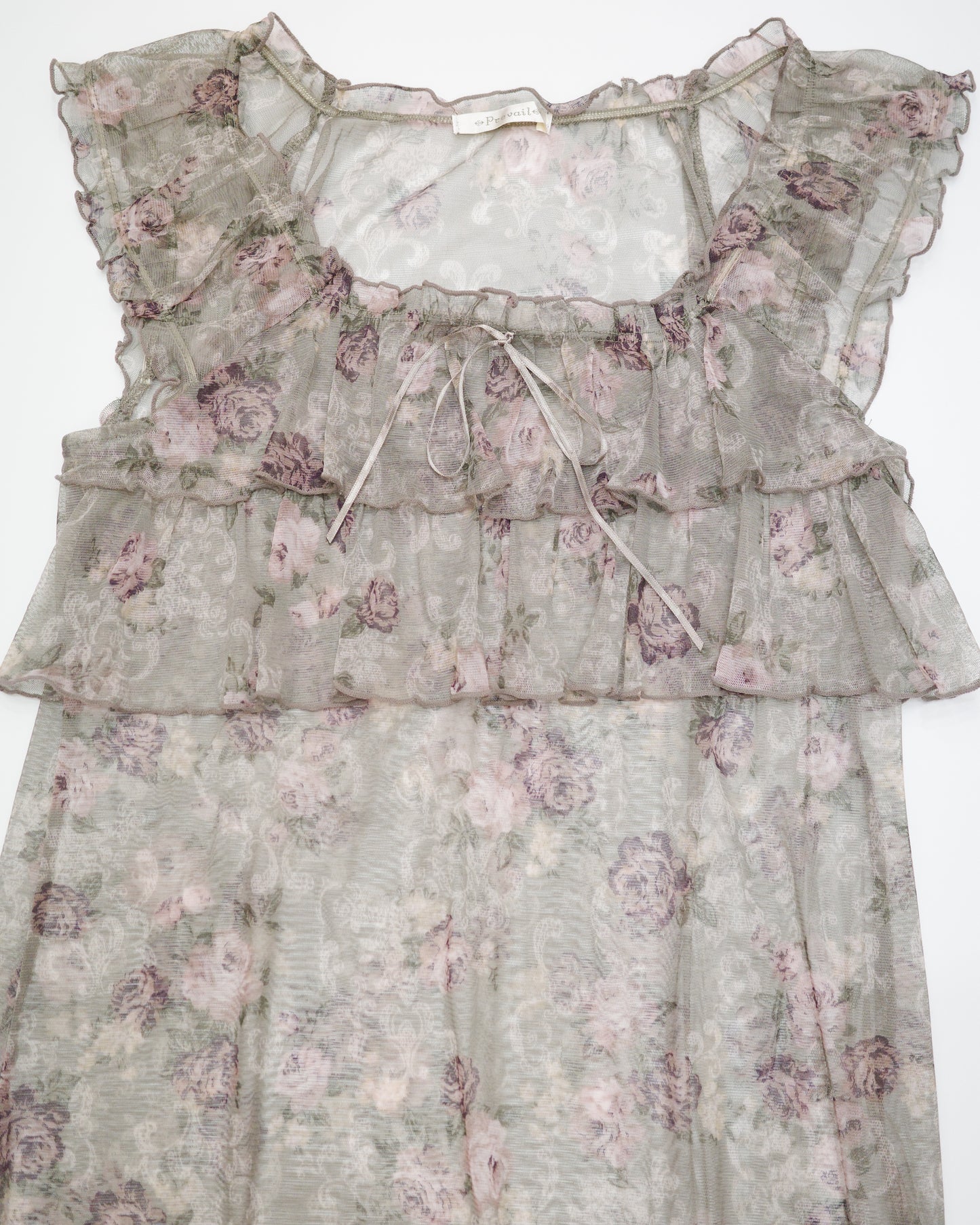 Sage Rose Tiered Mesh Dress