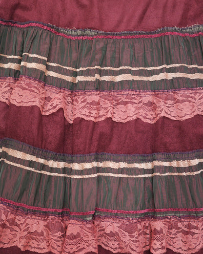 Burgundy Suede & Lace Tiered Skirt