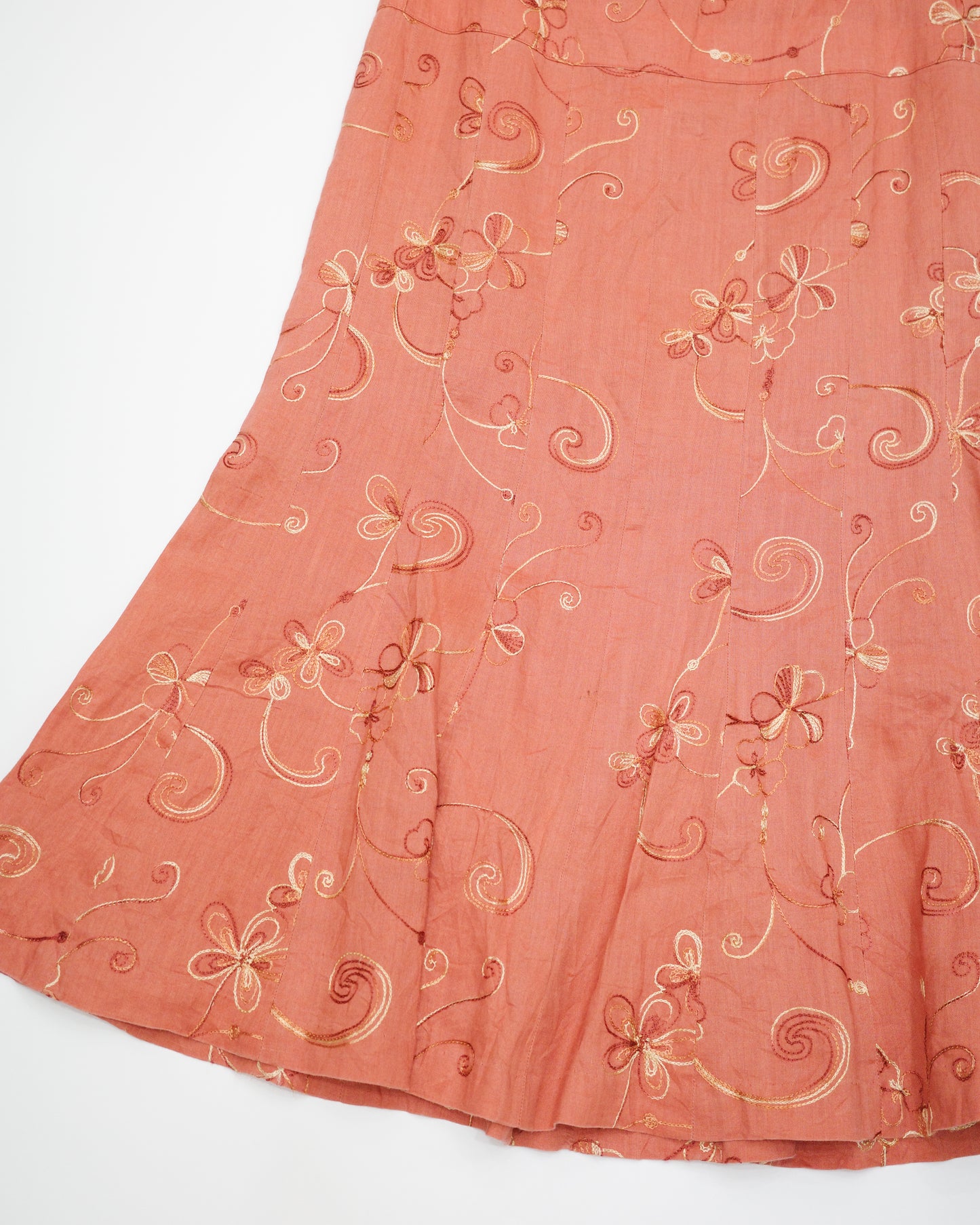 Terracotta Linen Floral Embroidered Skirt