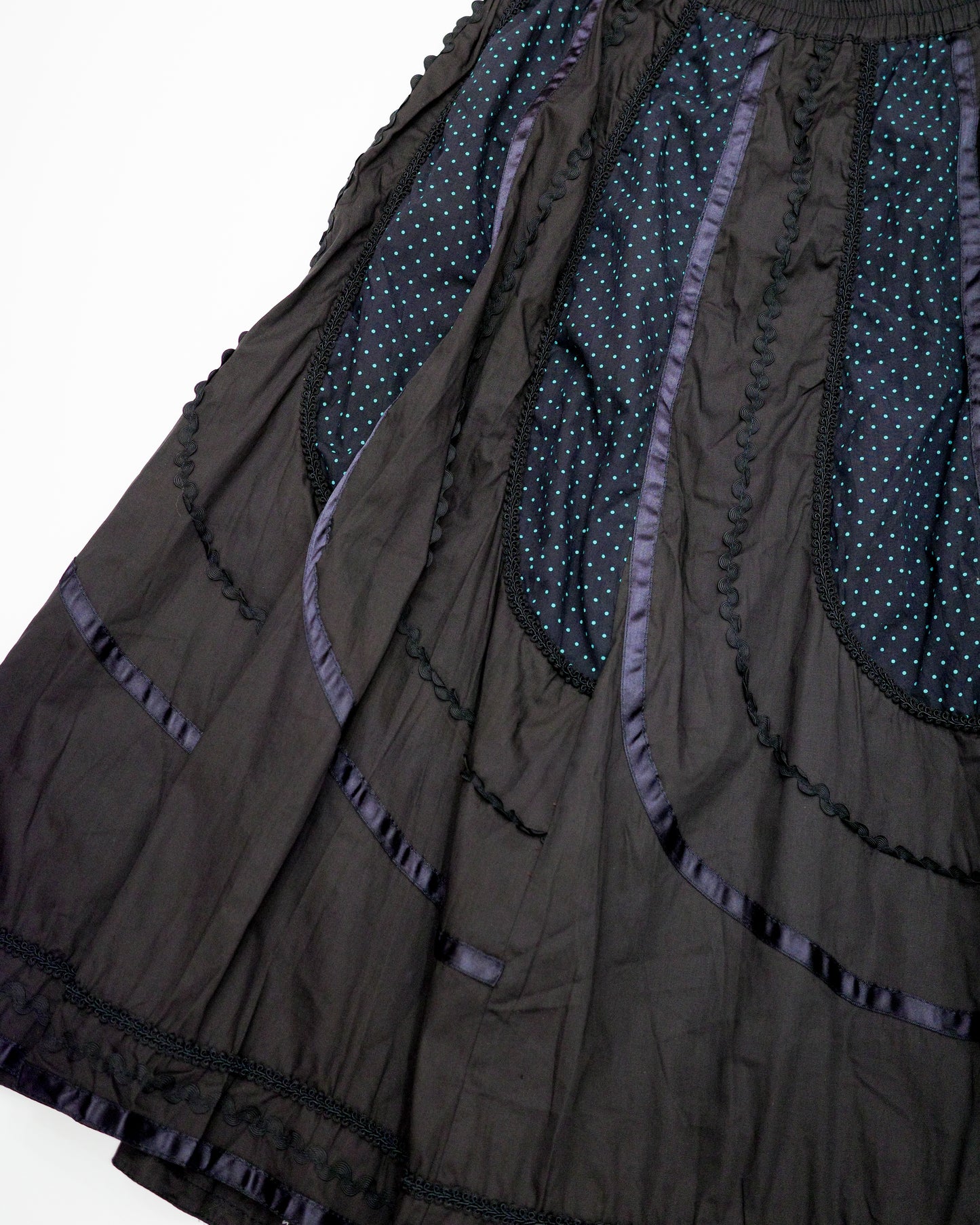 Black Pin-Tuck Mint Polka Dot Skirt
