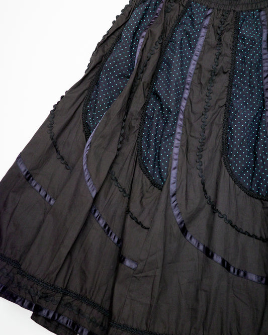 Black Pin-Tuck Mint Polka Dot Skirt