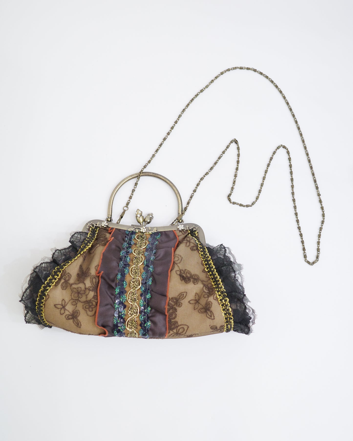 Whimsical Lace Clutched Bag w/ Crossbody Chain