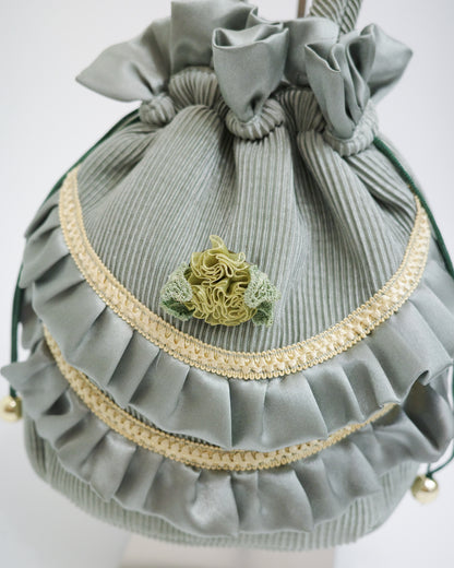 Sage Green Pleated Drawstring Pouch Bag