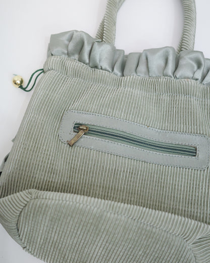 Sage Green Pleated Drawstring Pouch Bag