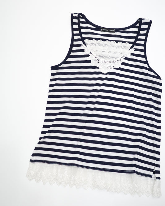 Navy Striped Lace Tank
