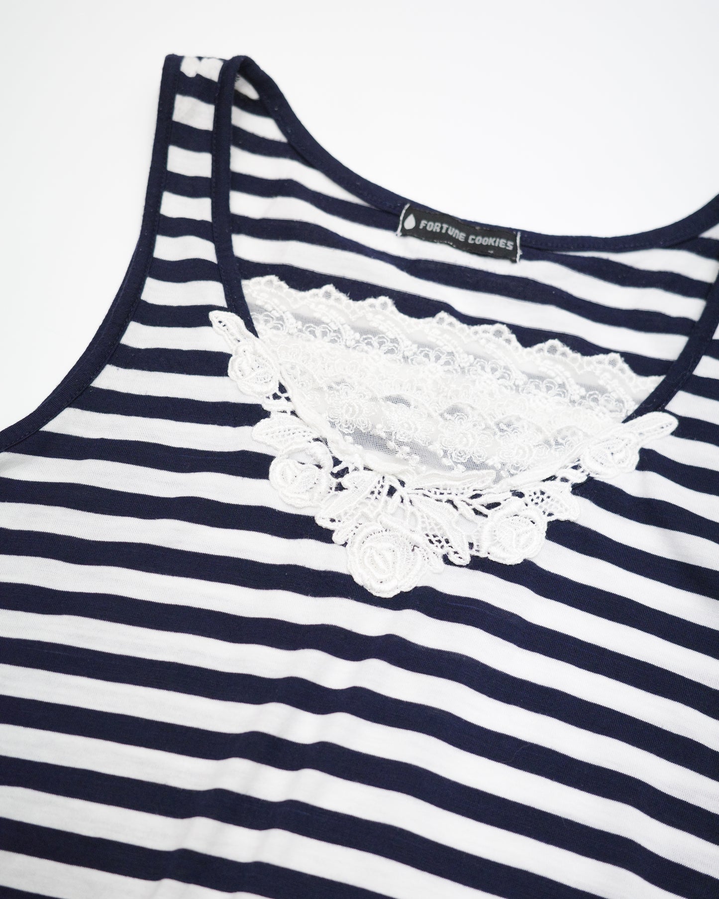 Navy Striped Lace Tank