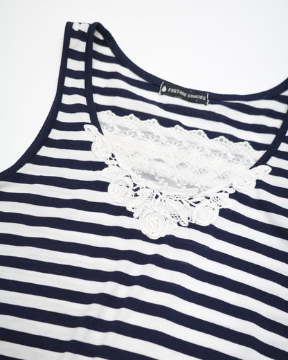 Navy Striped Lace Tank