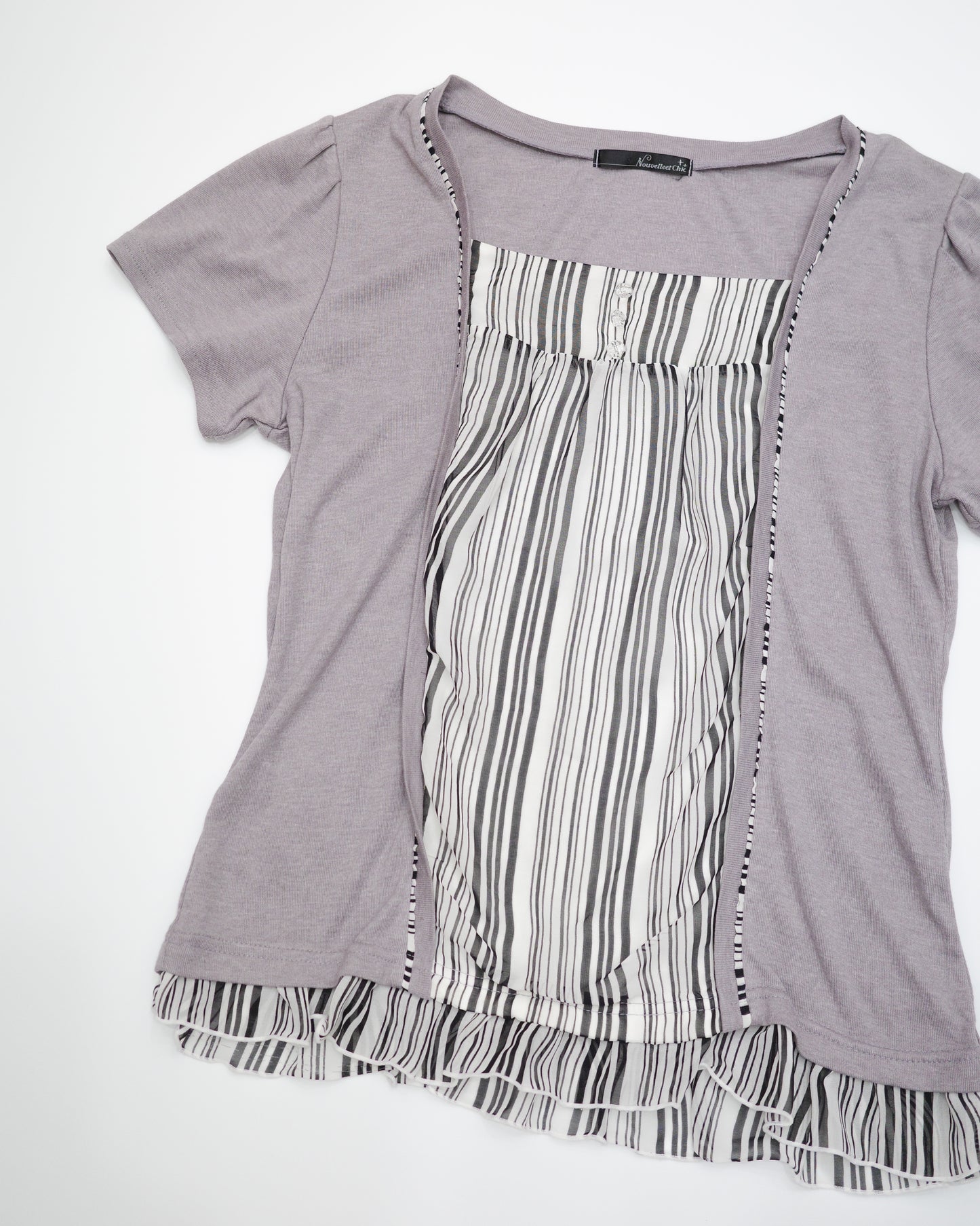 Light Purple Cardigan & Striped Faux-Twinset