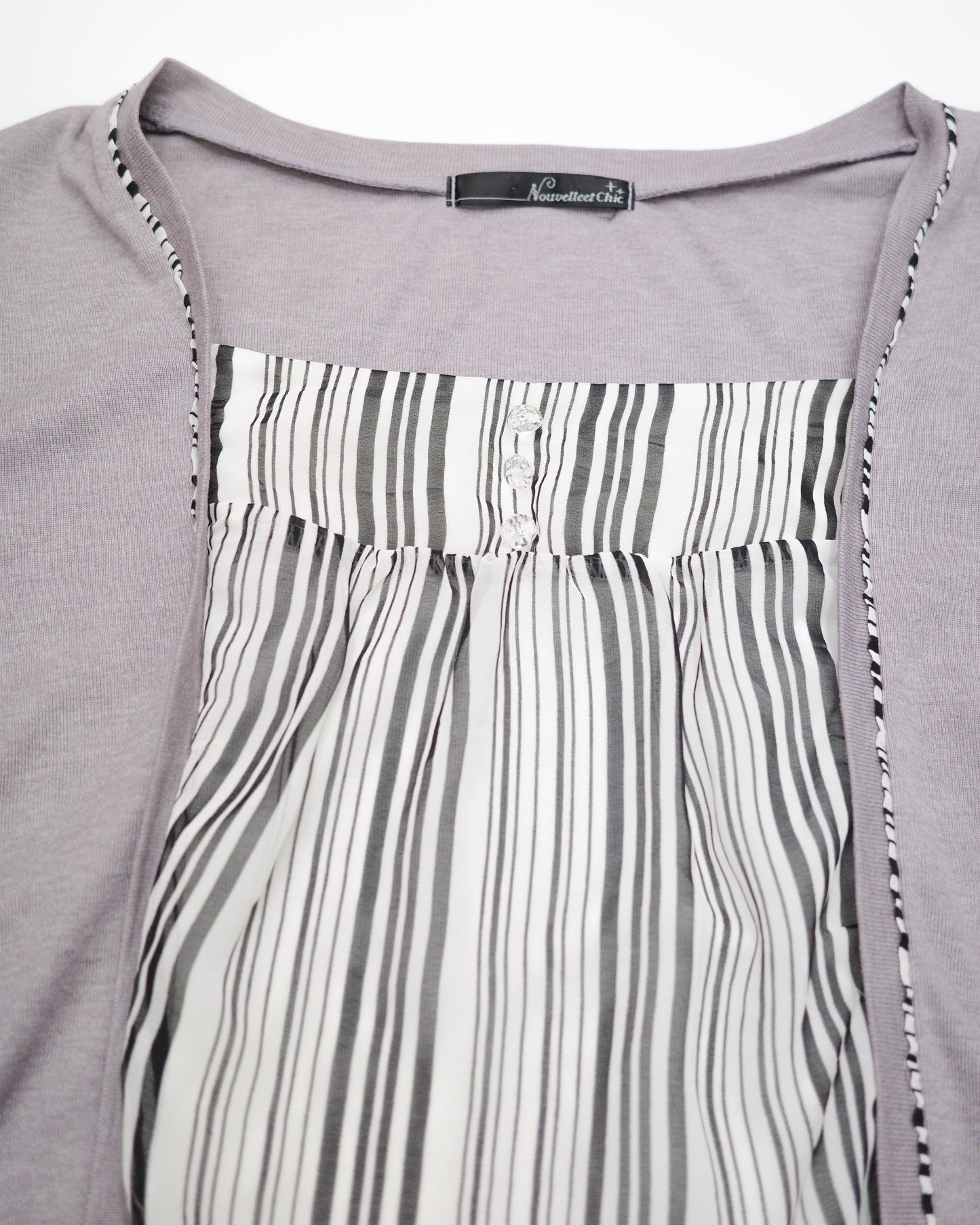 Light Purple Cardigan & Striped Faux-Twinset
