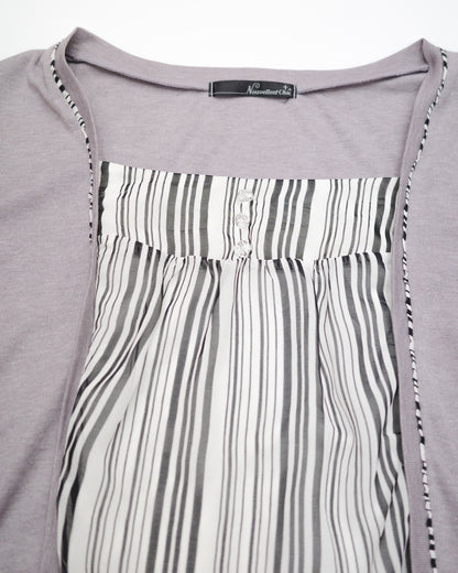 Light Purple Cardigan & Striped Faux-Twinset