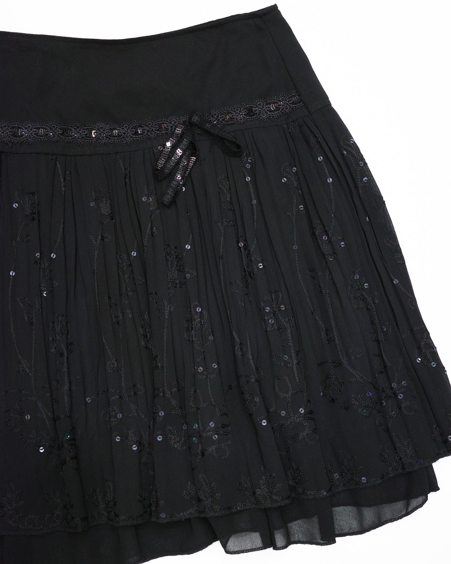 Black Sequin Pleated Skirt