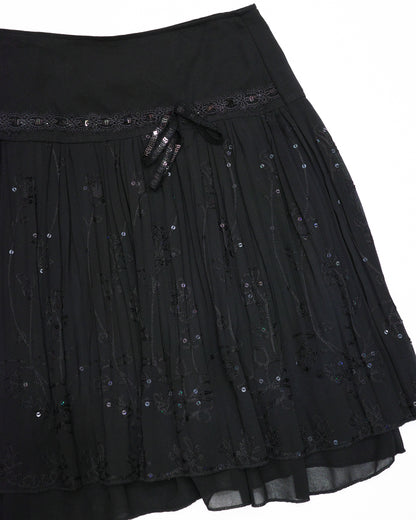 Black Sequin Pleated Skirt