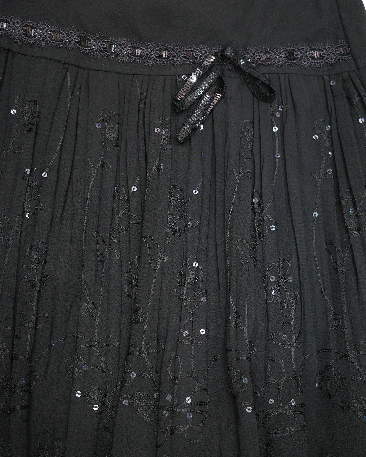 Black Sequin Pleated Skirt