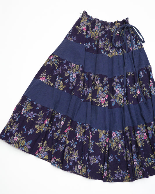 Indigo Floral Tiered Skirt