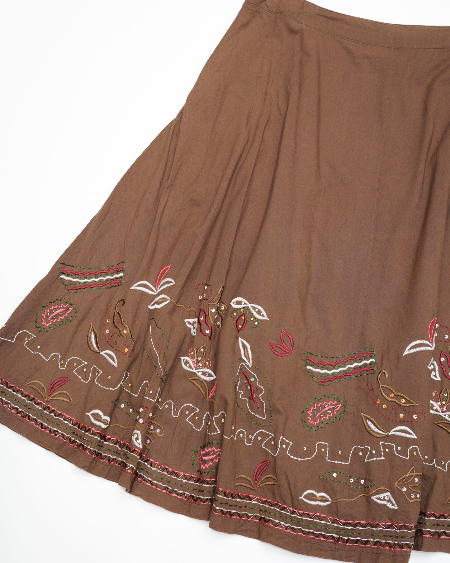 Brown Embroidered Folk Skirt