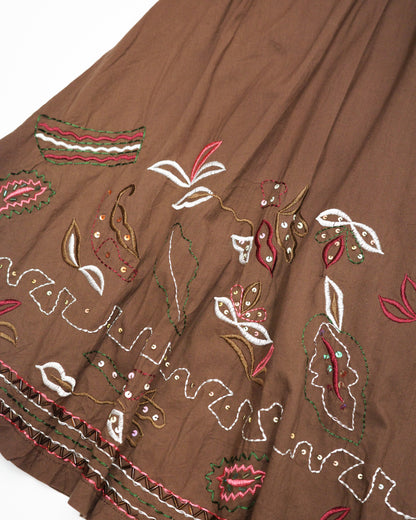 Brown Embroidered Folk Skirt