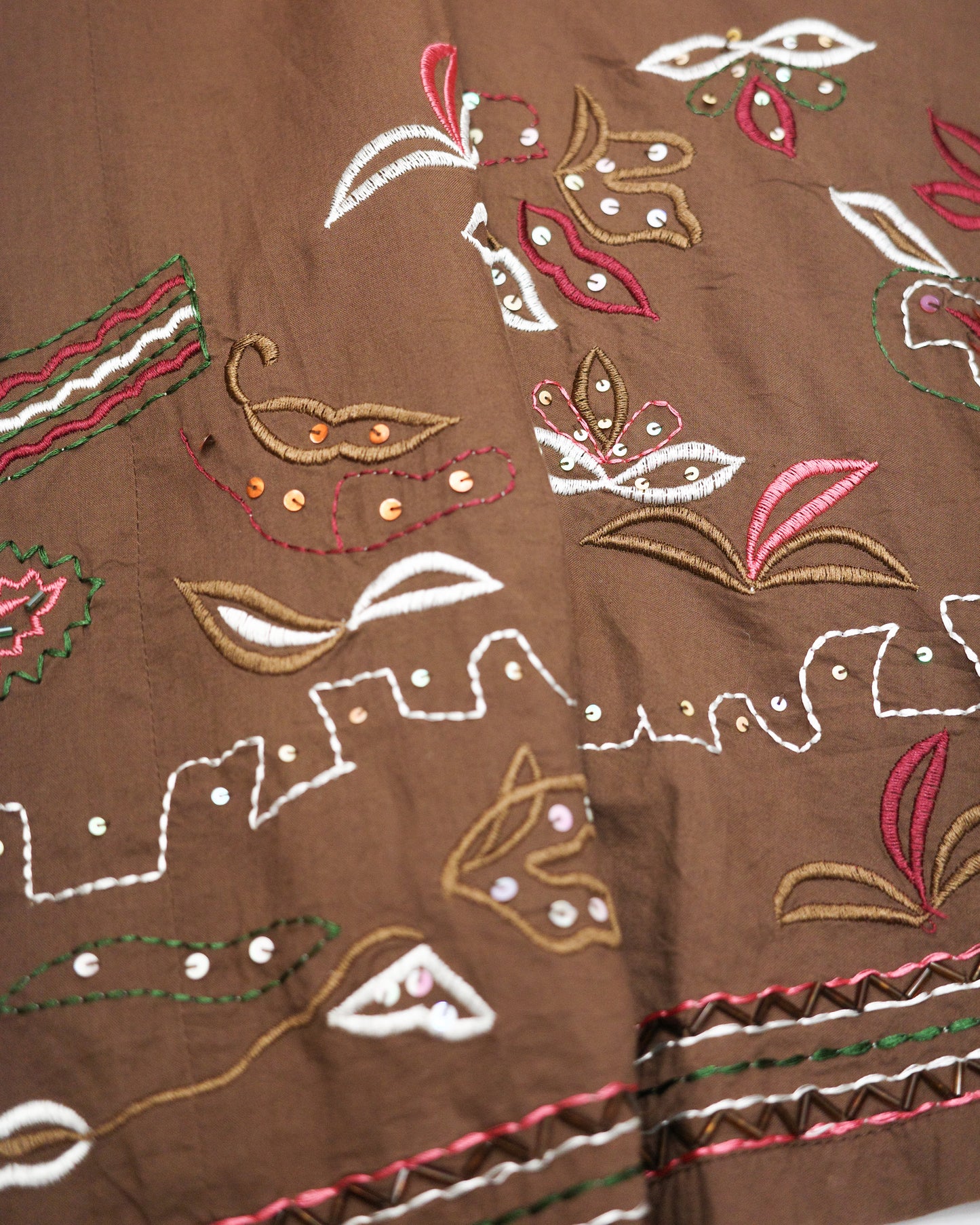 Brown Embroidered Folk Skirt