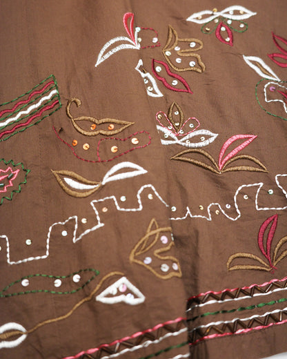 Brown Embroidered Folk Skirt