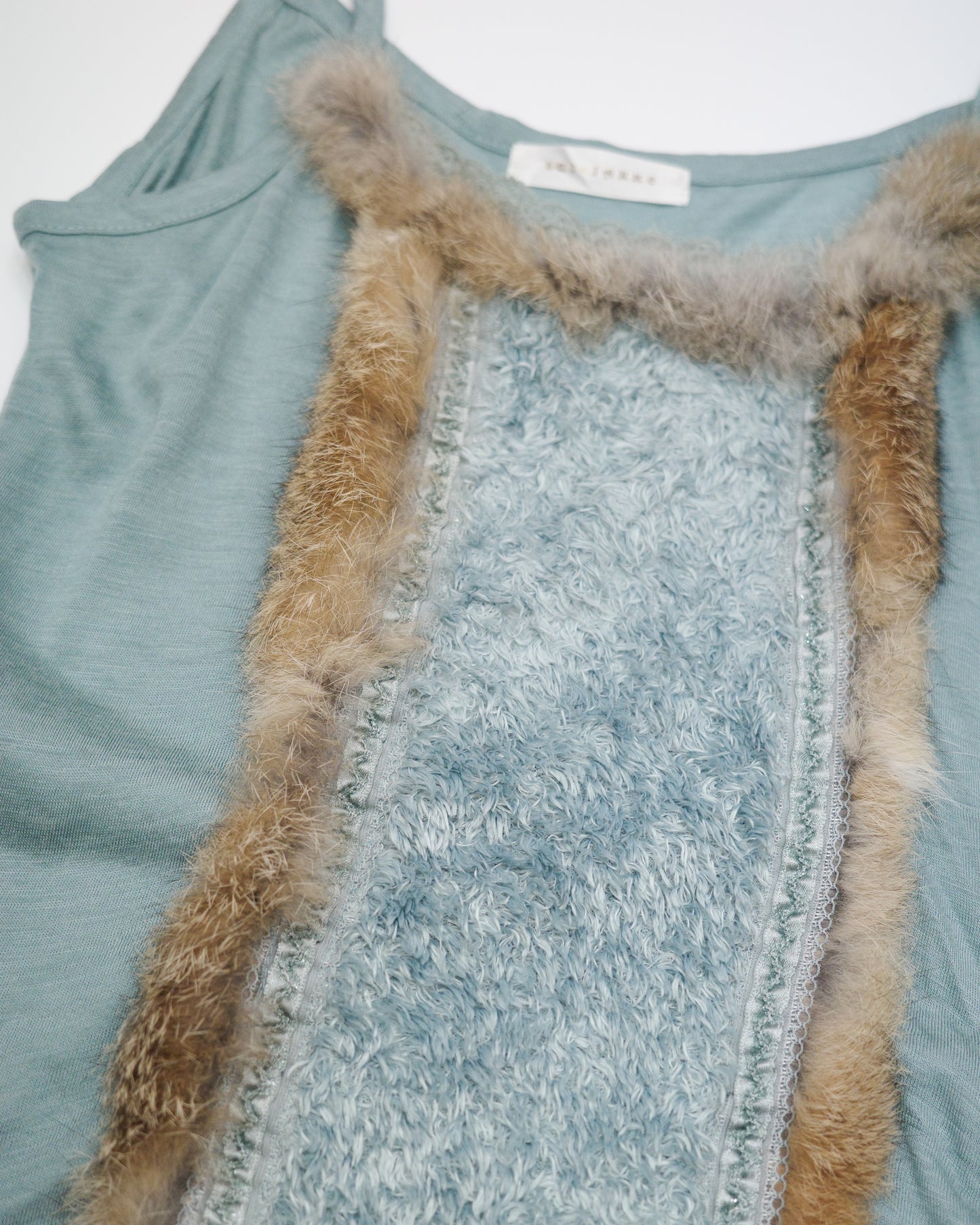 Sage Green Faux Fur Trim Cami