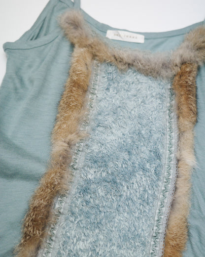 Sage Green Faux Fur Trim Cami