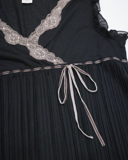 Black Wrap-Style Pleated Blouse