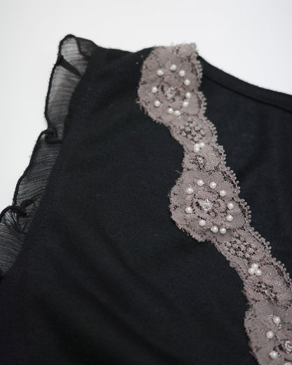 Black Wrap-Style Pleated Blouse