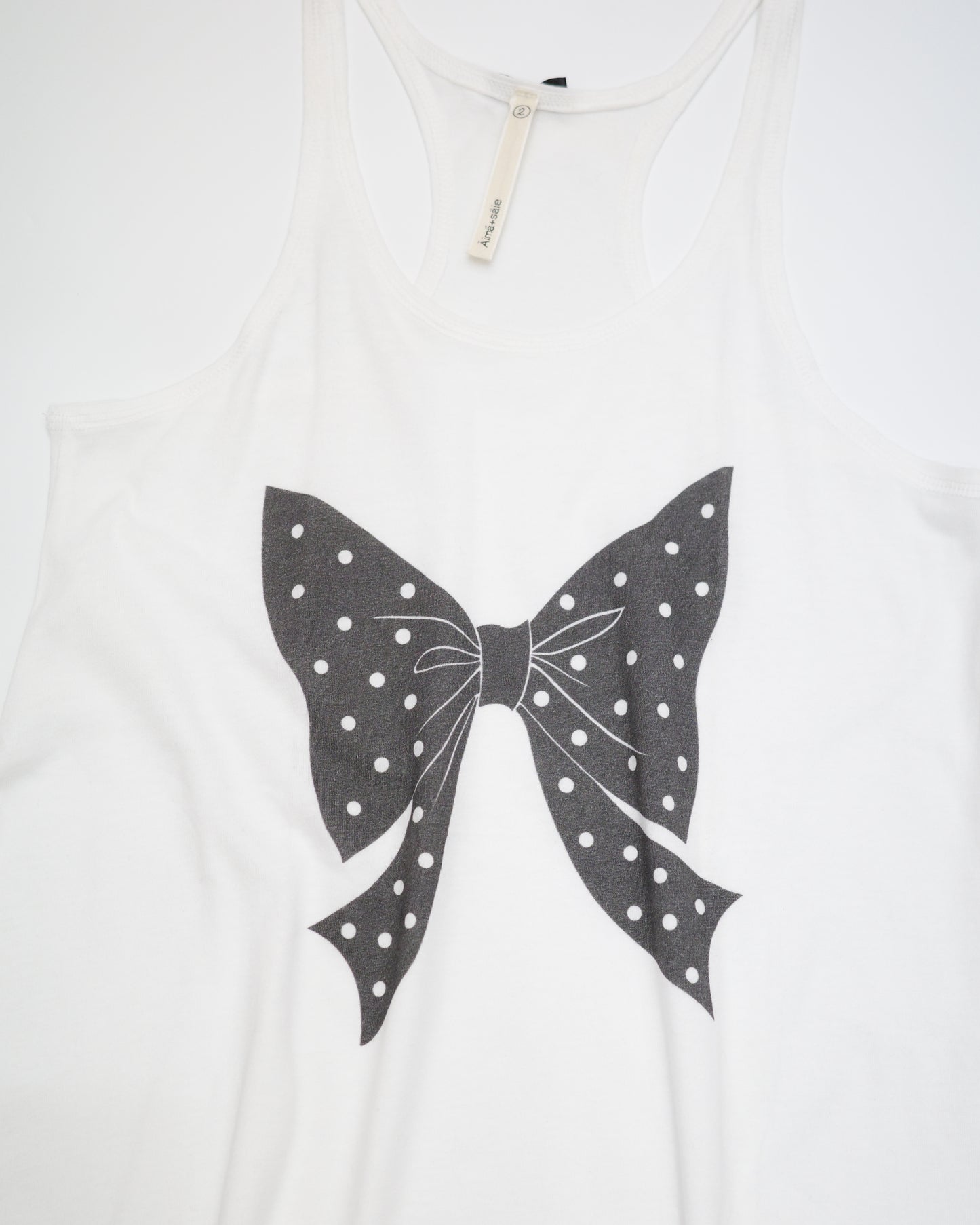 White Polka Dot Bow Tank