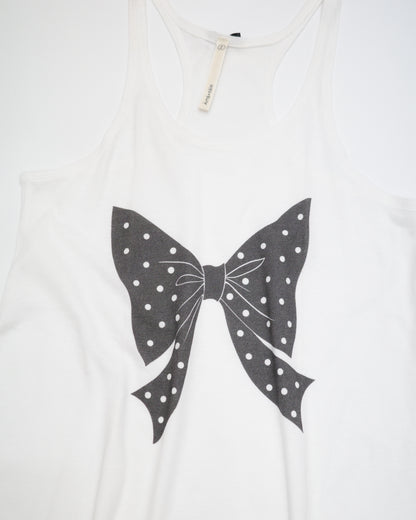White Polka Dot Bow Tank