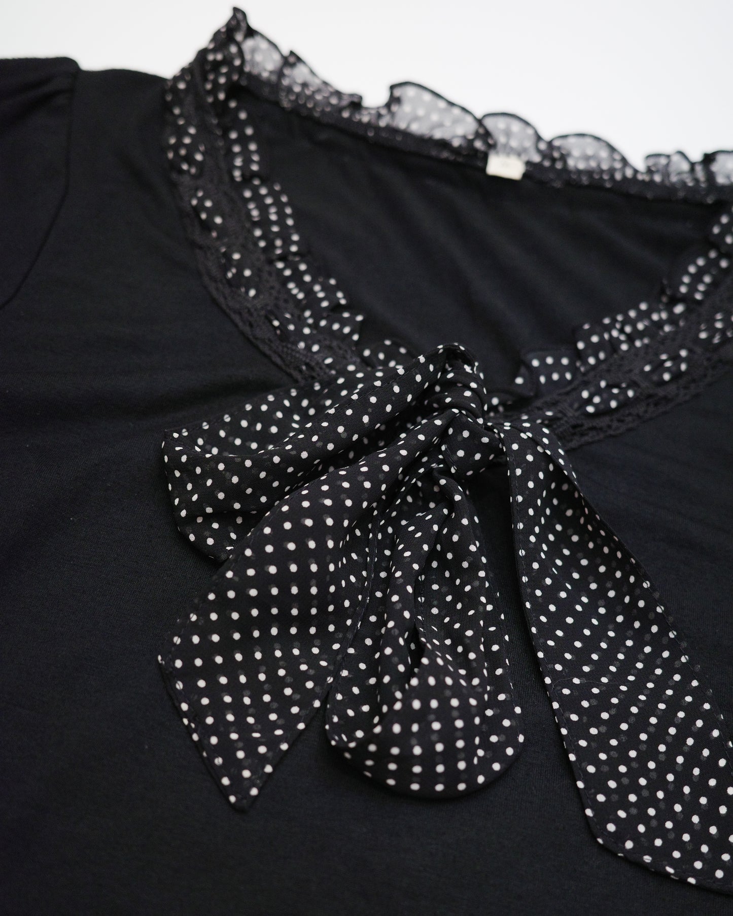 Black Polka Dot Ruffle Collar Tee