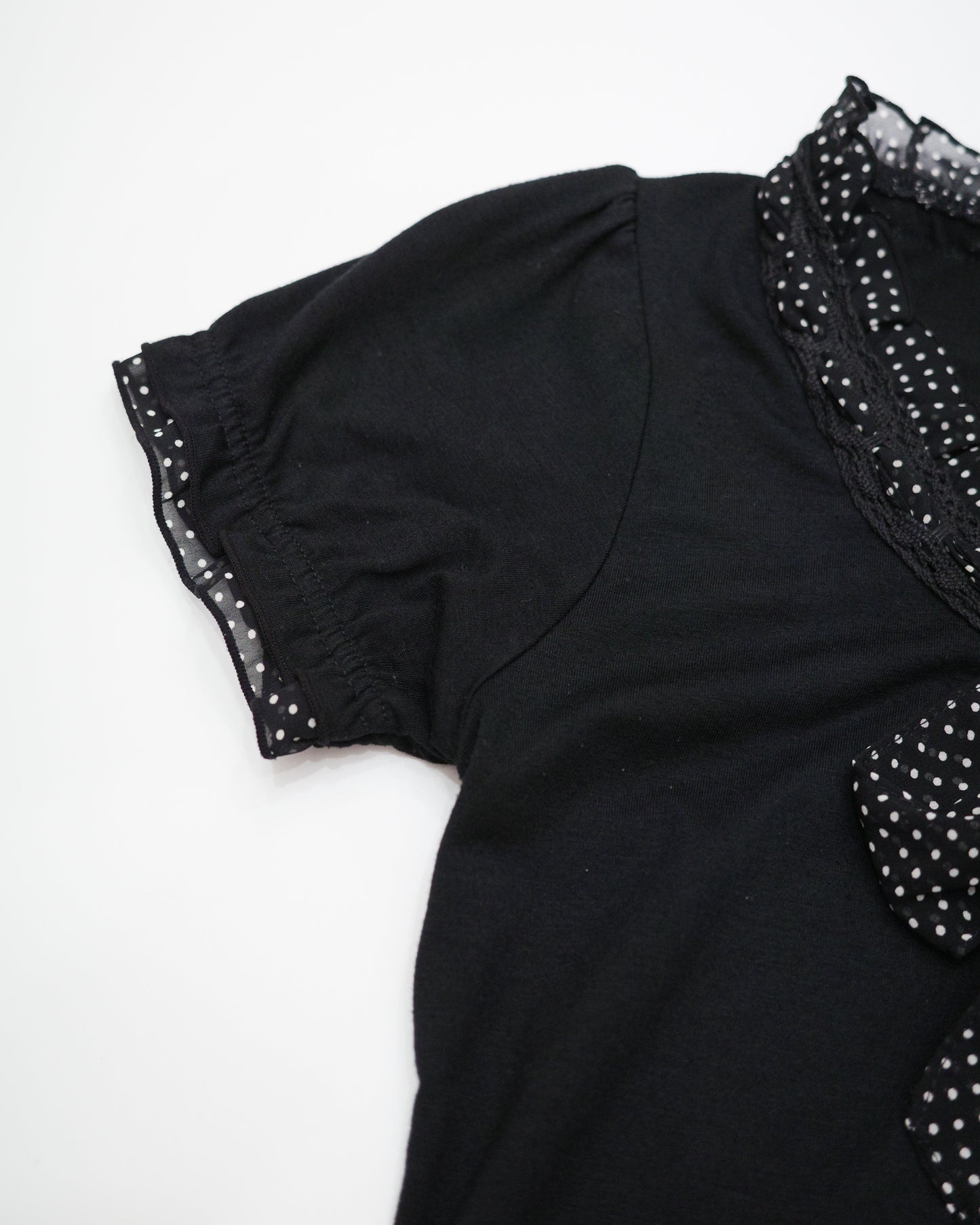 Black Polka Dot Ruffle Collar Tee