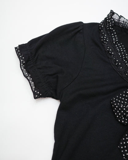 Black Polka Dot Ruffle Collar Tee