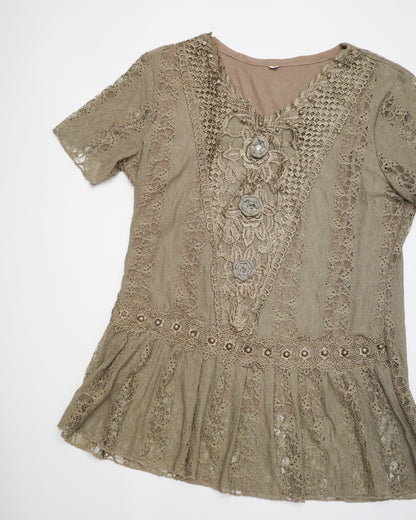 Taupe Layered Lace Top