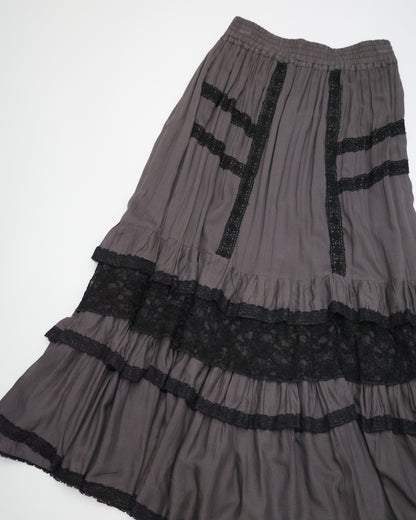 Grey Lace-Trimmed Maxi Skirt