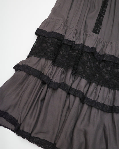 Grey Lace-Trimmed Maxi Skirt