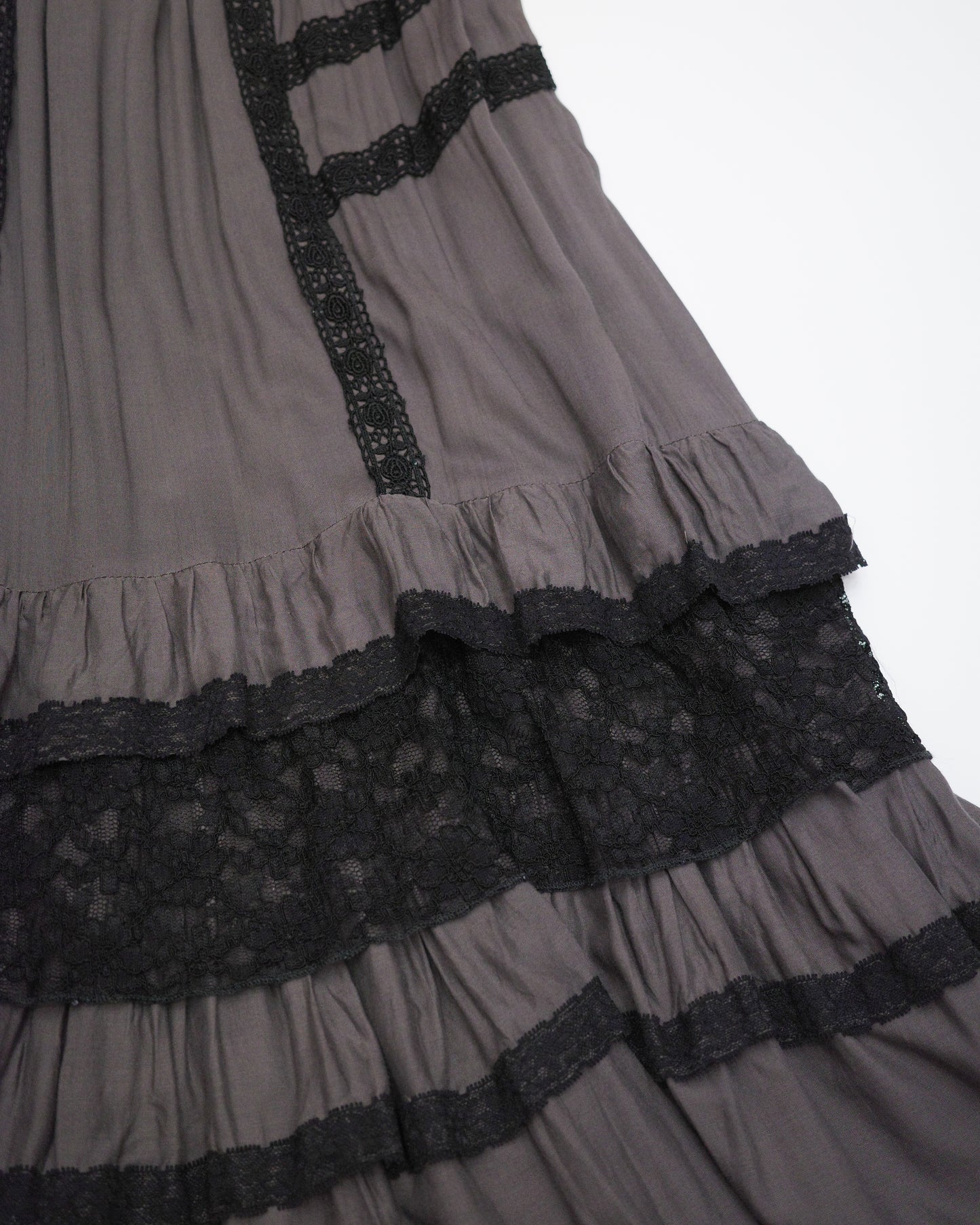 Grey Lace-Trimmed Maxi Skirt