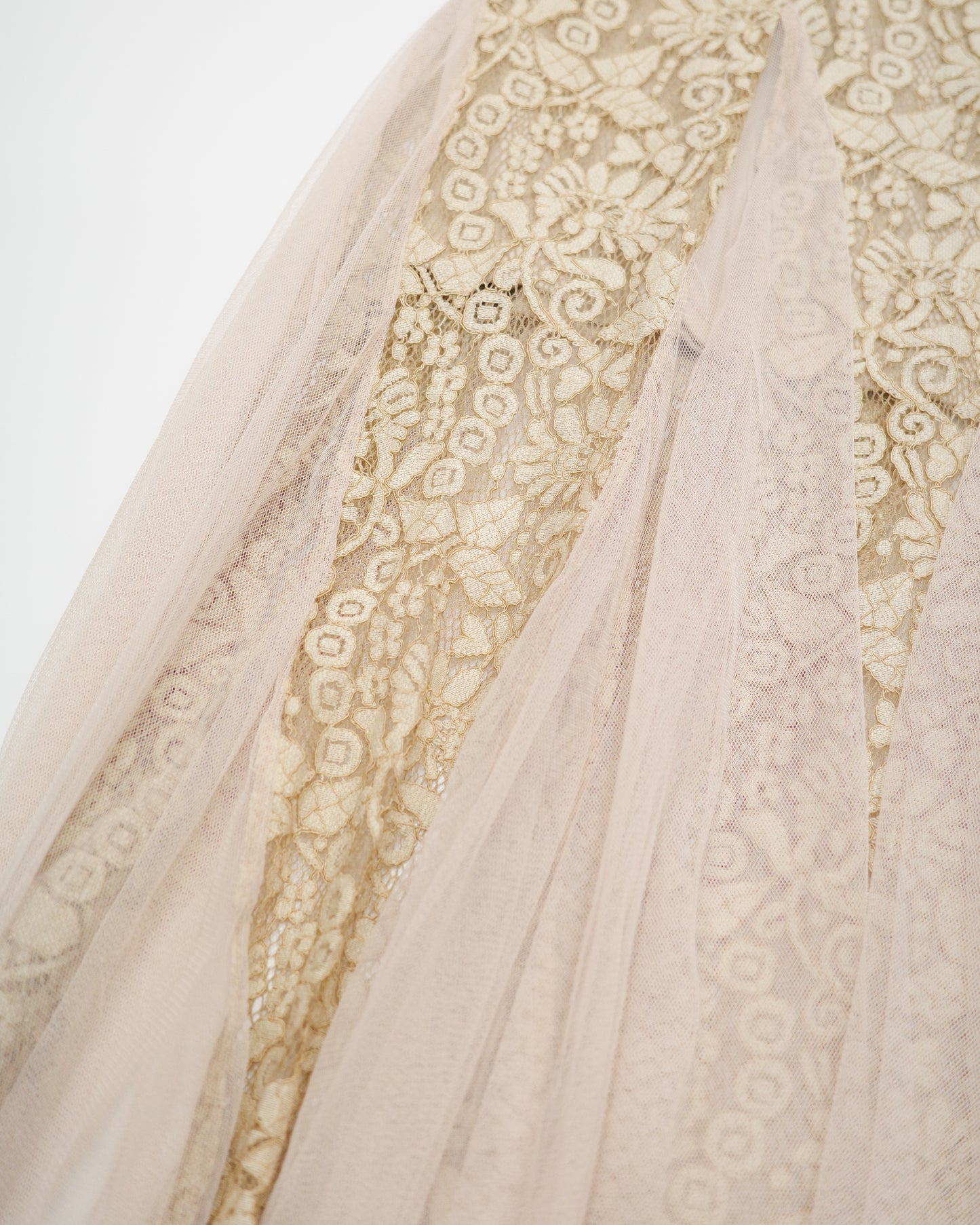 Beige Lace and Tulle Layered Maxi Skirt