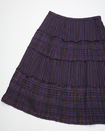 Purple Plaid Tiered Midi Skirt
