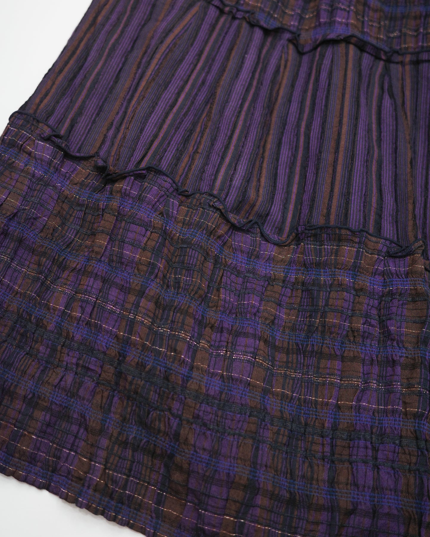 Purple Plaid Tiered Midi Skirt