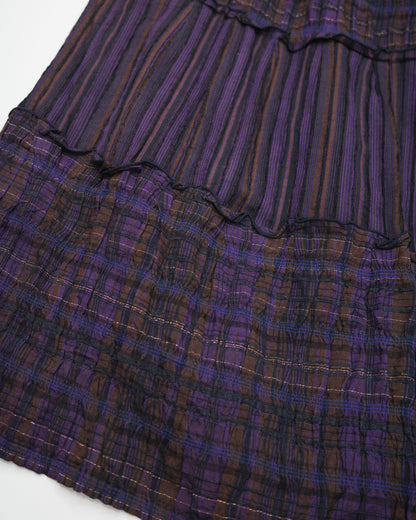 Purple Plaid Tiered Midi Skirt