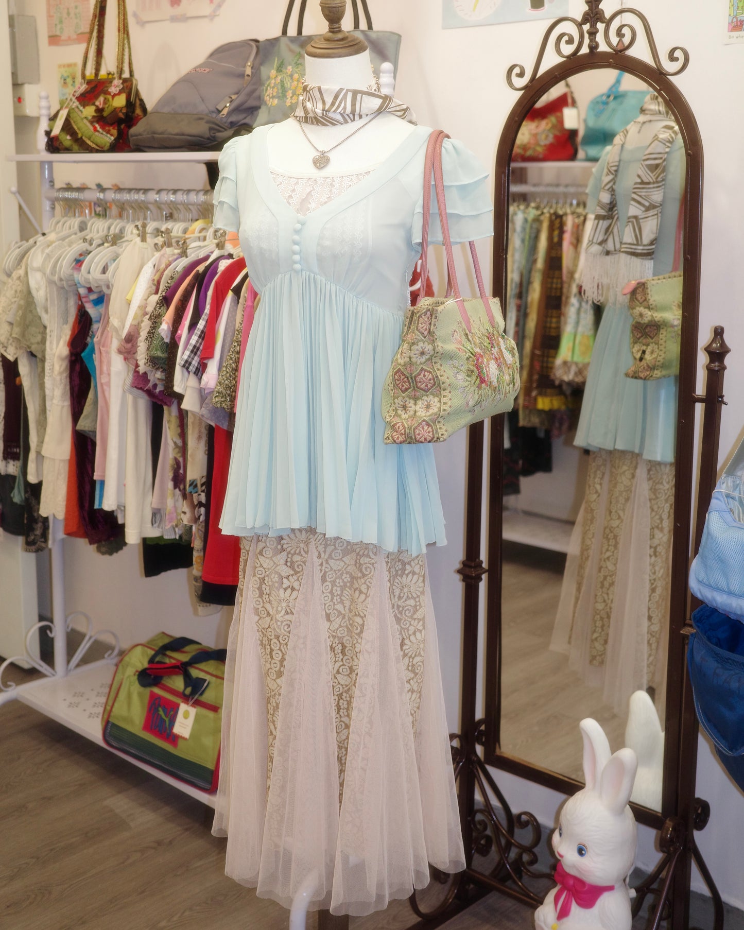Beige Lace and Tulle Layered Maxi Skirt