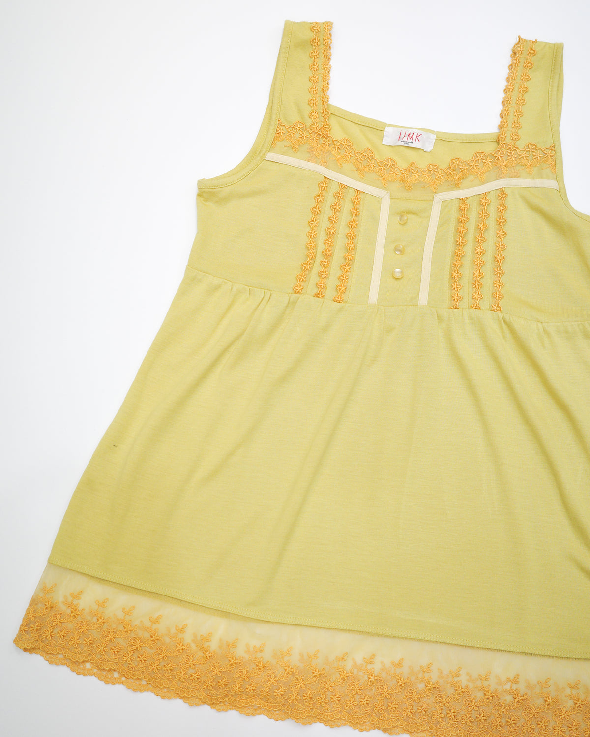 Yellow Tiered Lace Hem Cami