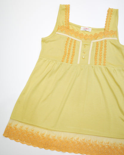 Yellow Tiered Lace Hem Cami