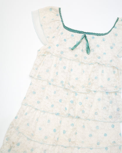 Blue Dots Lace Tiered Top