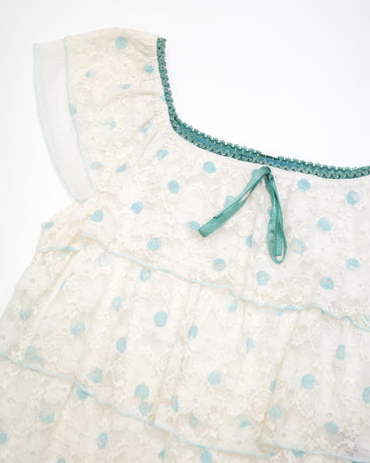 Blue Dots Lace Tiered Top